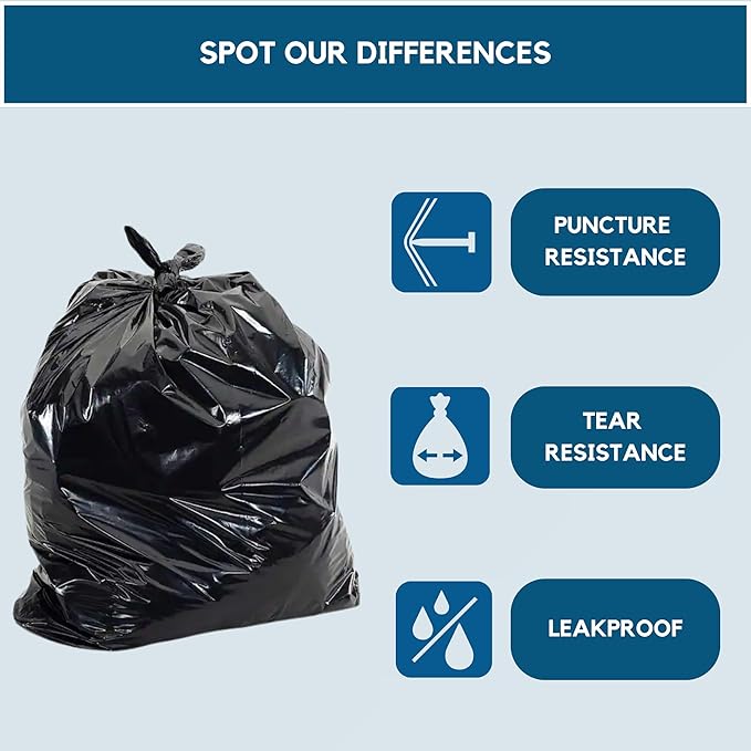39 Gallon Trash Bags Heavy Duty | 100 Bags | Black Garbage Bags | 1.5 Mil | Made in USA