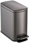 6L/1.6G Stainless Steel Bathroom Trash Can with Hands-Free Foot Pedal Quiet Soft-Close Lid Compact Space-Saving Size