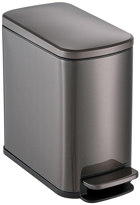 6L/1.6G Stainless Steel Bathroom Trash Can with Hands-Free Foot Pedal Quiet Soft-Close Lid Compact Space-Saving Size