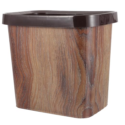 Ciieeo Wood Grain Trash Can Bedroom Outdoor Slim Design Plastic Vintage Wastebasket for Home Kitchen