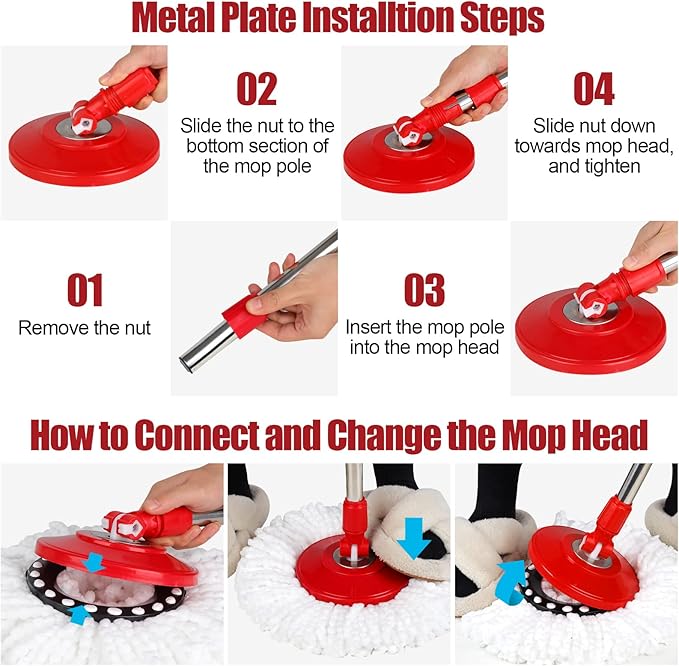 Spin Mop and Bucket with Wringer Set 360° Spinning Mop Bucket System with 3 Microfiber Mop Replacement Heads and 61 Stainless Steel Adjustable Handle for Floor Cleaning (20QT)