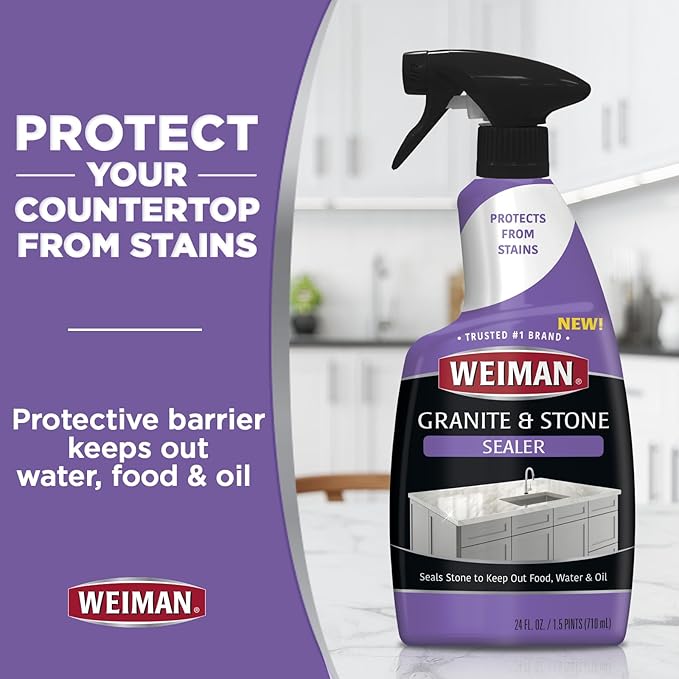 Weiman Disinfecting Granite &amp Stone Daily Cleaner and Sealer Kit - For Granite Marble Quartz Quartzite Slate - 24 oz Daily Kitchen Countertop Cleaner 24 oz Granite &amp Stone Sealer