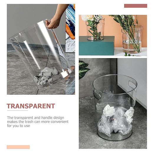 Homoyoyo Elegant Round Garbage Bin Acrylic Waste Basket Multi-Functional Rubbish Bin for Home Office Use