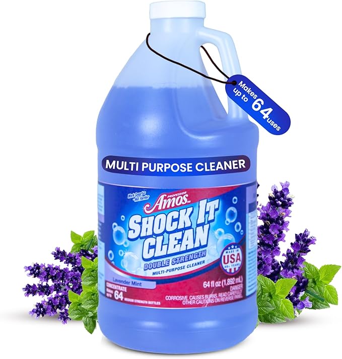 Professor Amos' Shock It Clean Scented Concentrate Cleaner Laundry Booster Stain Remover Carpet Cleaner Kitchen and bathroom Cleaner Indoor and Outdoor (Lavender 64 Oz - Gallon)
