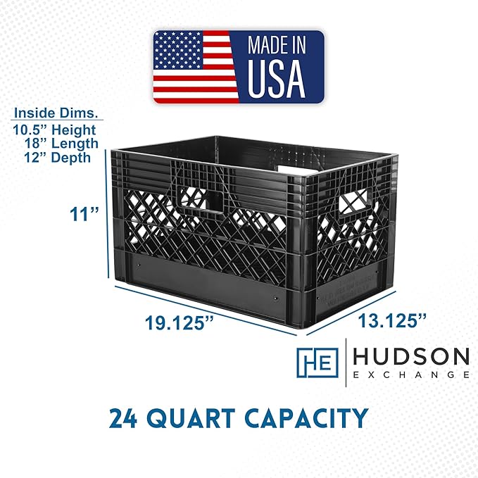 Hudson Exchange 19 x 13 x 11 (24 Quart 3 Pack) Mesh Commercial Grade Milk Crate Handled Storage Container Tote Black