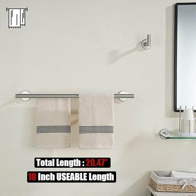 JQK Double Bath Towel Bar 20.5 Inch 304 Stainless Steel Thicken 0.8mm Towel Rack Bathroom Towel Holder Brushed Finished Wall Mount Useable Length 18 Inch TB100L18-BN