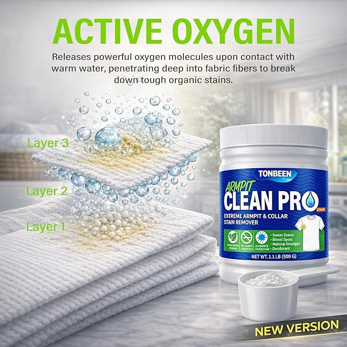 Oxygen Laundry Powder Sweat &amp Deodorant Armpit Stain Remover for Clothes Hyper Concentrated &amp Suitable for Multi-Stain Yellow Oil Spot Tough Stain Build Up Remover Gentle On Fabrics - 500g