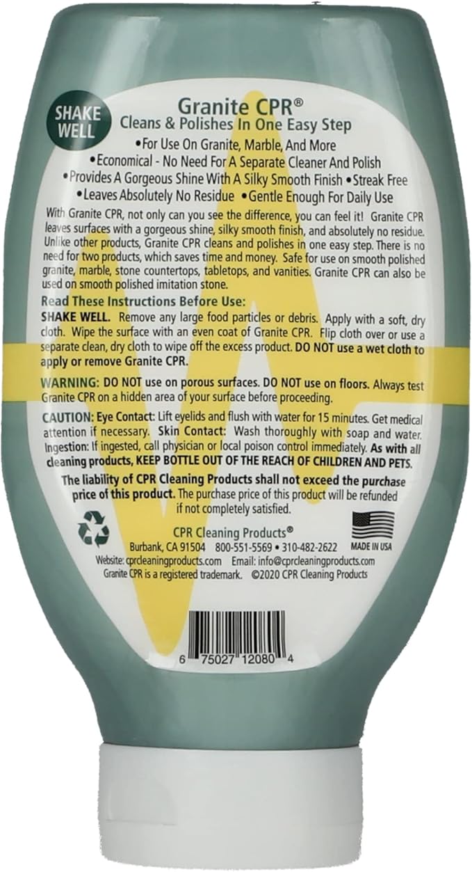 Granite CPR Cleaner &amp Polish Can Be Used Daily On Granite Marble Quartz &amp Corian. Leaves A Gorgeous Streak-Free Shine &amp Silky Smooth Finish. Cleans &amp Polishes All Stone Countertops I