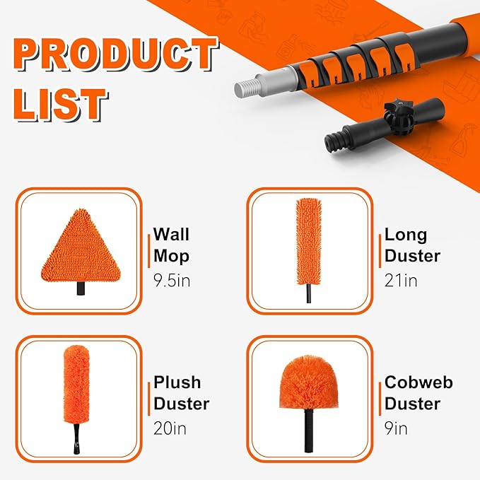 30FT Reach Duster Cleaner Kit Dusters for Cleaning with Extension Pole Baseboard &amp Wall and Window Cleaner Mop for Fan Blades High Ceiling and Cobweb
