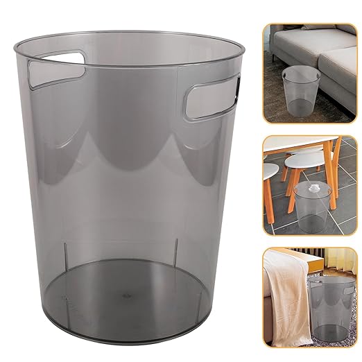 Toyvian Small Gray Trash Can with Handle Plastic Bedroom Garbage Bin Compact Desktop Wastebasket for Living Room and Office Use