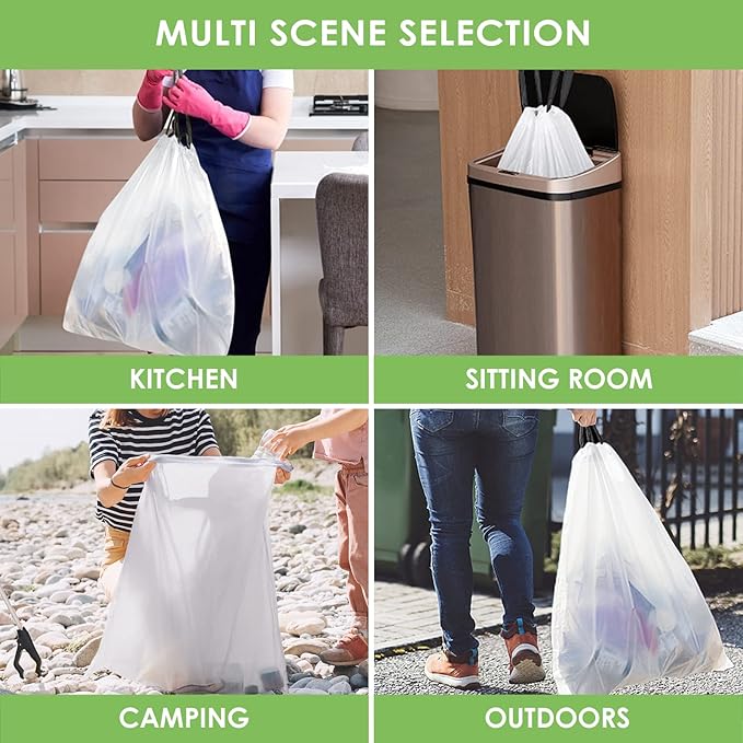 15 Gallon 120 Counts Strong Drawstring Trash Bags Garbage Bags by Teivio Bathroom Trash Can Bin Liners Plastic Bags for home office kitchen White
