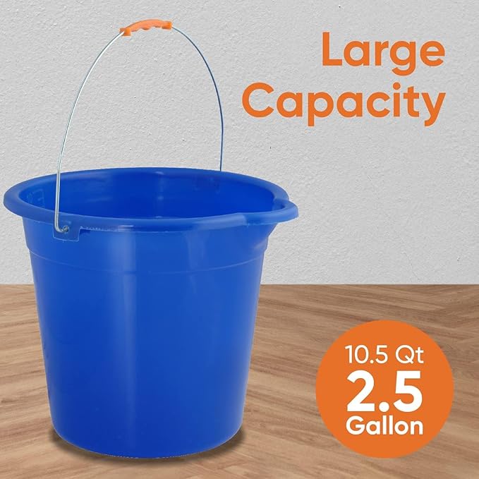Mop Bucket 2.5 Gallon Bucket for Cleaning - Plastic Car Wash Bucket with Grip Handle - Royal Blue Small Durable Plastic Pail for Fishing Mopping Cleaning Camping -10 Liter