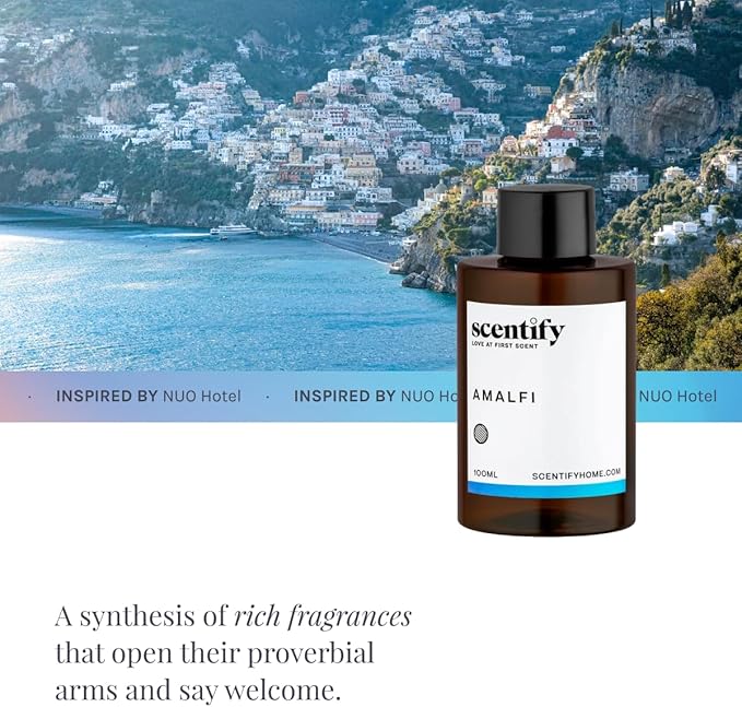 Scentify Amalfi Aroma Oil Refill Scent for Oil Diffusers - Lemon Jasmine Orchid Amber Musk Scents - Luxurious Relaxing Aromatherapy Diffuser Fragrance 100ml 3.38 oz
