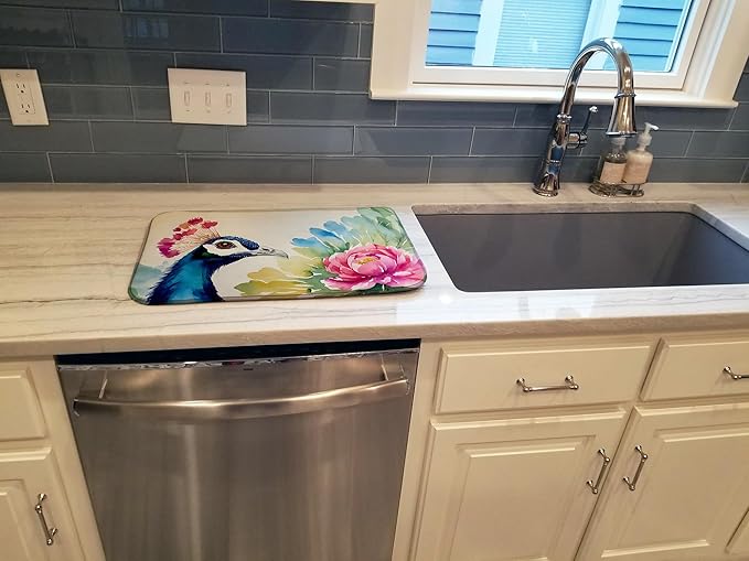 Caroline's Treasures DAC3254DDM Peacock Dish Drying Mat Absorbent Dish Drying Mat Pad for Kitchen Counter Dish Drainer Mat for Countertop 14 x 21 Multicolor