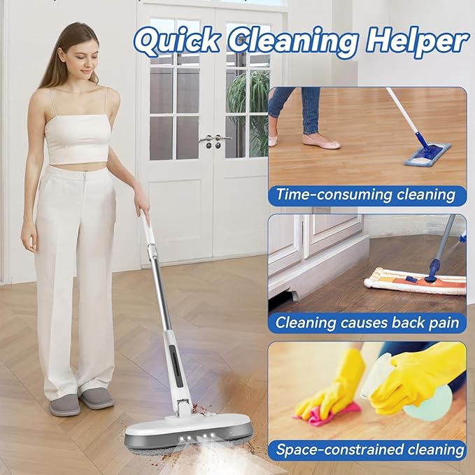 Cordless Electric Mop Electric Spin Mop with LED Headlight and Water Spray60 Mins Spin Power Scrubber Mops for Floor Cleaning2000mAh Battery350ml Water TankStanding StorageLight Weight