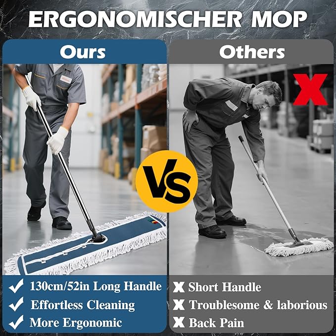 42 Commercial MopMASTERTOP Heavy Duty Dust Floor Mop with 52 Long HandleLarge Industrial Wet Dry MopsSweeper Broom for Hardwood Tile LaminateGarageSchoolMall - 1 Cotton &amp 1 Microfiber Pa