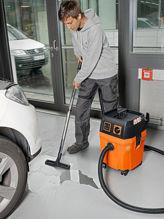 FEIN Dustex 35 L High Power Wet and Dry Vacuum Cleaner with Power Tool Connection for Workshop and Construction Use with Cable with 7.5 m Connector