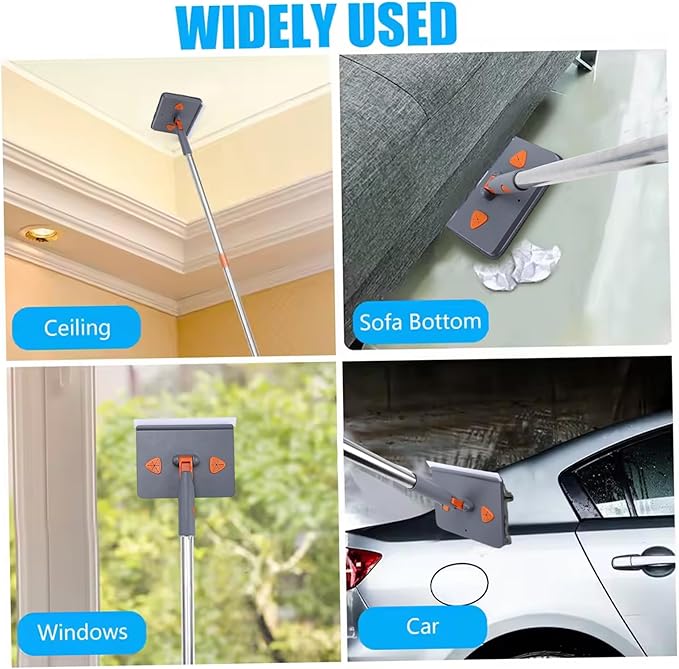 Wall Mop 79 Inch Baseboard Cleaning Tool with 6 Reusable Square Pads &amp 5 Poles Removable &amp Hangable Wall Cleaning Mop for Ceiling Floor Window Home...