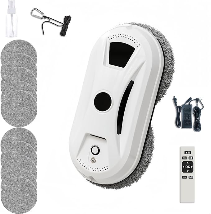 Automatic Smart Window Cleaning Robot Dual Spinning Mop Cleaning Remote Control Al Smart Path Navigation 3000pa Suction Perfect for Windows Glass Doors &amp Tiles