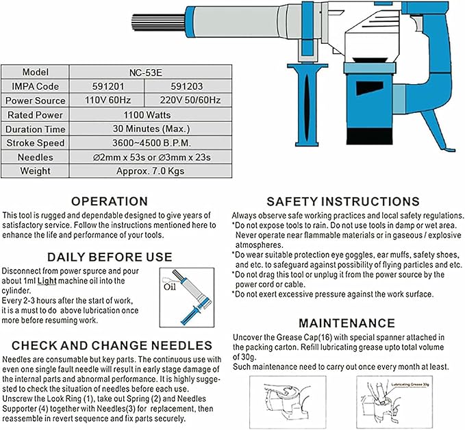 Hand-Held Electric Needle Scaler 1100W Pneumatic Descaling Gun Needle Type Rust Remover Derusting Gun Welding Slag Cleaner Cleaning Machine