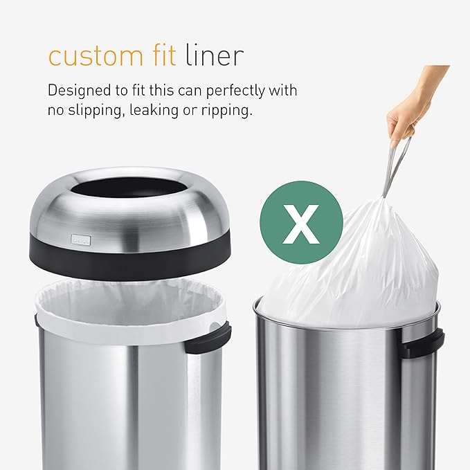 simplehuman Code X 60 Count Dispenser Pack Custom Fit Liners Drawstring Trash Bags 80 Liter / 21.1 Gallon White