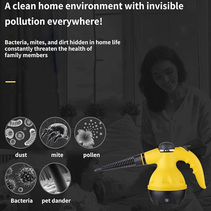 Handheld Steam Cleaner Portable Steam Cleaning Machine with 1000W Power Includes 6 Spray Heads Auto Dry Burn Protection for Cleaning Car Bathroom Shower Upholstery Grout Window Grease