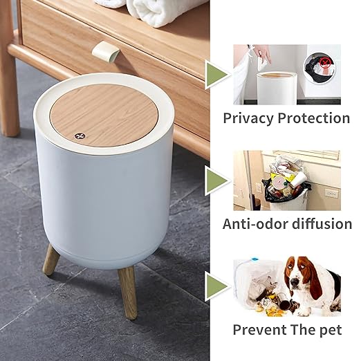 Trash can7Liter/1.8 Gallon Garbage can with Press top LidNordic Modern Waste BasketPlastic Trash bin Suitable for Kitchen Bathroom Bedroom Living Room Office OutdoorDog Proof Trash can……