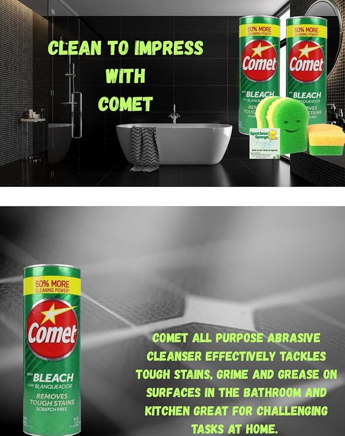 2 Comet Powder Cleanser with Bleach 21oz each + 11 Cleaning Tools. 1 Scrub Sponge 1 Non-Scratch Wire Dishcloths 8 Crevice Cleaning Brush &amp Scraper Home &amp Kitchen.13 Cleaning Supplies. Scrat