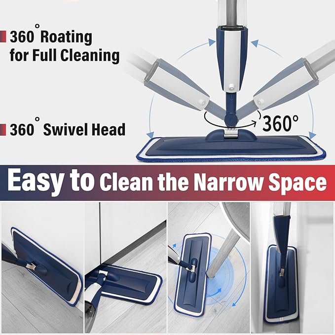 2 Pack Spray Mop for Floor Cleaning Red &amp Blue Combo Refillable 14 oz Bottle and 3 Washable Pads Wet Dry Mop for Hardwood Tile Laminate Home or Commercial Use