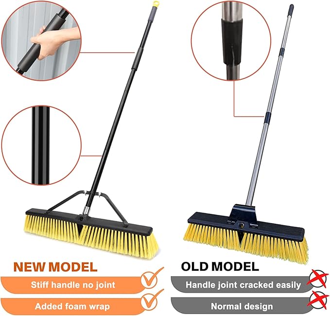 24 Inches Push Broom Outdoor Heavy Duty Broom with 63 Long Handle for Deck Driveway Garage Yard Patio Concrete Floor Cleaning Yellow