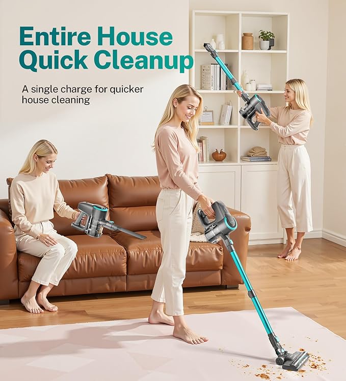 DEVOAC Cordless Vacuum Cleaner Ultra-Lightweight Stick Vacuum 2200mAh Battery Up to 40mins Runtime 6 in 1 Powerful Handheld Vacuum for Home Hard Floor Carpet Pet Hair (Waterfall)