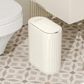 MRBIN Small Trash Can for Bathroom Automatic Touch Less Garbage Bin with Lid 2 Gallon Plastic Slim Waste Basket for Office and Kitchen Electric Motion Sensor Bedroom Bin Cream White