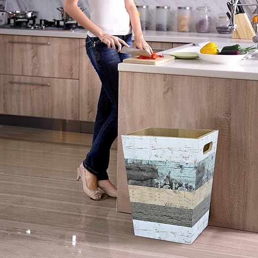2 Pack 1.5/2.5 Gallons Wood Trash Can Set Rustic Style Wastebasket with Handles Farmhouse Rectangular Garbage Can Waste Basket Small Trash Bin for Bedroom Bathroom Kitchen Office