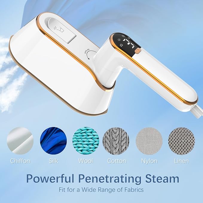 Portable Travel Steamer Iron for Clothes with LCD Display - 4 Mode Handheld Mini Clothing Steam Iron 1200W Small Garment Steamer Hand Held Fabric Steamer for Home Dorm Travel (120V ONLY)(White)