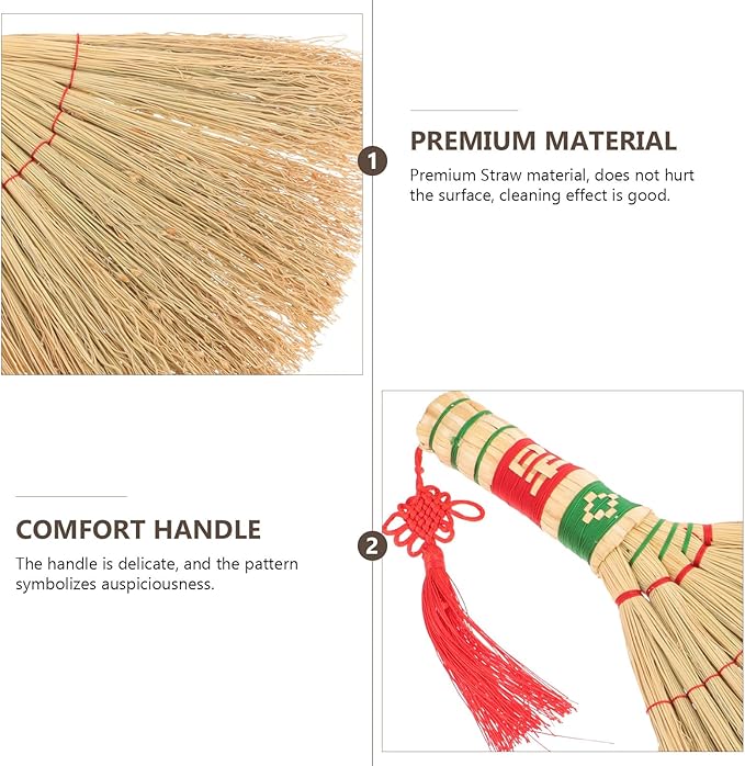 Soft Bristle Hand Broom with Red Handle Small Straw Whisk Broom for Home Cleaning Desktop Dust Brush for Sofa Car and Bed Sweep Household Cleaning Supplies