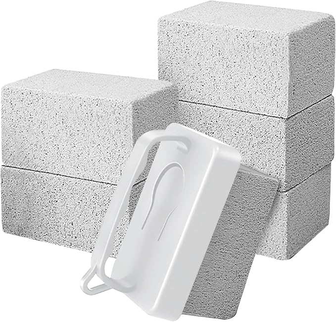 7 Pcs Pumice Stone Cleaning Set for Spa Tile Grout Pool and Bathroom Tile Scrub Stone 6 Stones with 1 Handle Concrete Cleaning Pumice Cleaning Blocks for Stubborn Stains