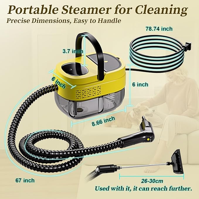 Steam Cleaner15s Heat-Up1.6L Tank3-Level Adjustable Handle2500W Steamer for CleaningPortable Steamer for Cleaning with 16PCS AccessoriesSteam Cleaner for HomeCarDirtGreaseGroutTileCouch