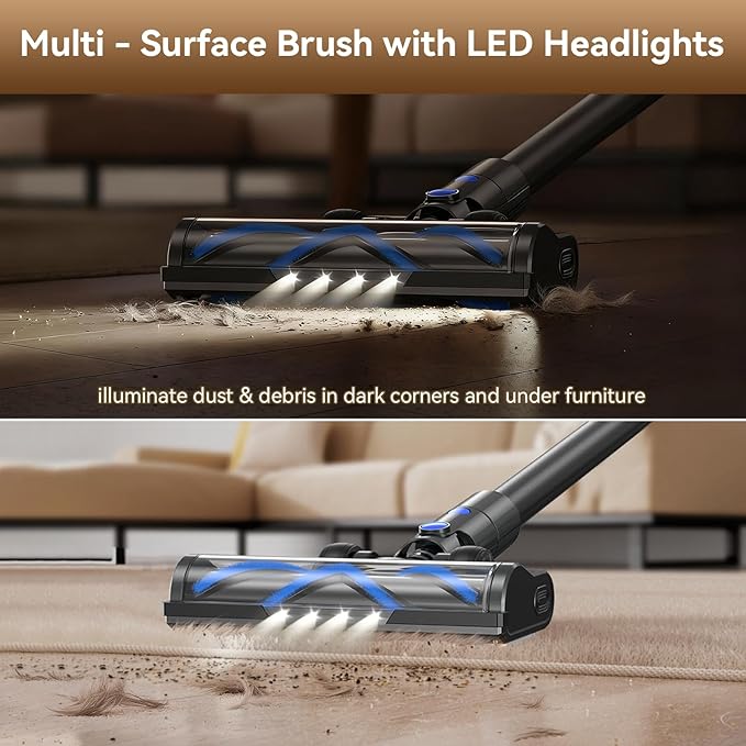 DREAME J30-W Cordless Vacuum Cleaner with LED Headlights 450W Powerful Suction 60Min Runtimes Detachable Battery One-Touch Emptying Stick Vacuum Cleaner for Pet Hair Carpet &amp Hard Floor