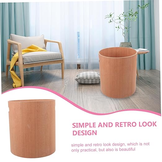 Cabilock Japanese Style Wooden Trash Can for Office Desk Minimalist Design Capacity Wastebasket for Home Office Decor