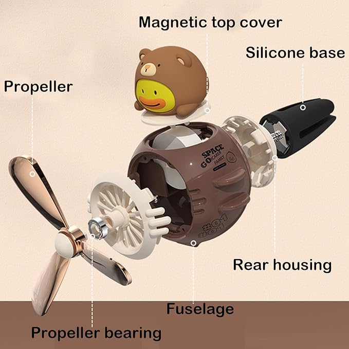 2 Pieces Car Air Fresheners Cute Bear Pilot Car Diffuser Propeller Air Outlet Vent Fresheners Automotive Interiors Vent Decoration (Black+Brown)