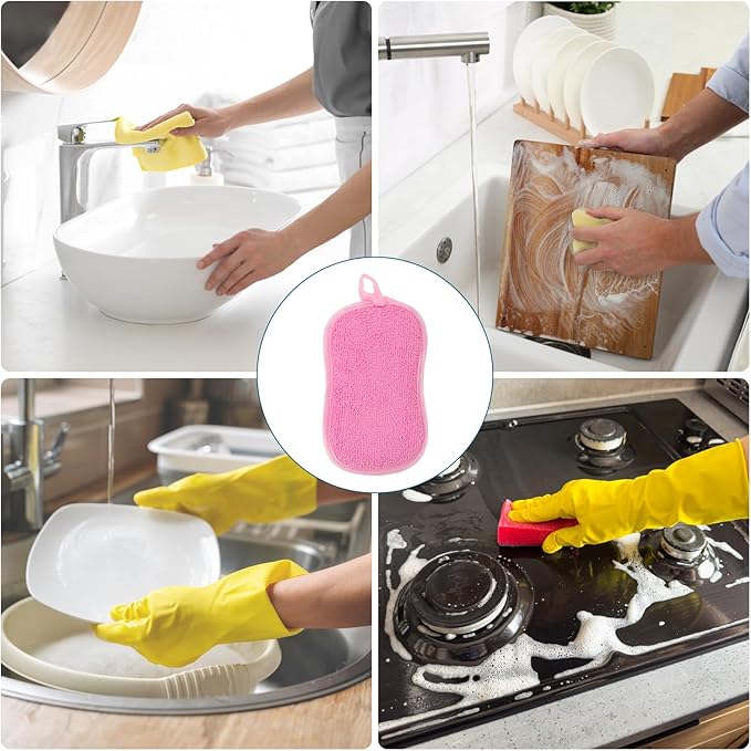 uxcell 10 Pcs Non Scratch Microfiber Kitchen Dish Sponge Scrubbers Pink 16 x 9 cm / 6.3 x 3.5 inch(L x W)