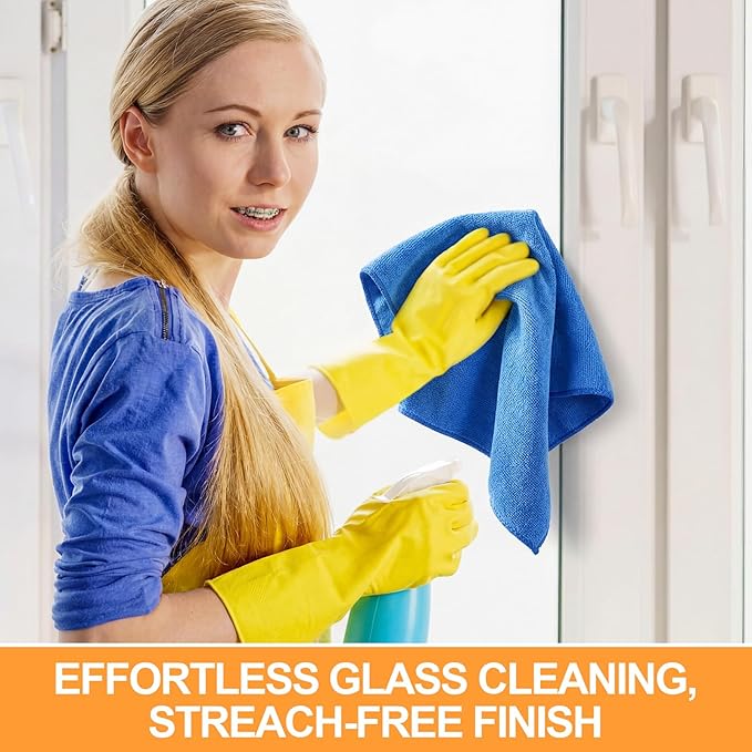 Nuenen 60 Pcs Microfiber Cleaning Cloths for Cars 16 x 16 Inch Ultra Absorbent Car Towels Drying Reusable Cleaning Supplies House Kitchen Window Microfiber Towel (YellowBlue)
