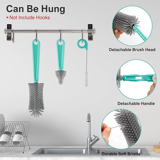 6 in 1 Bottle Brush SetBottle Cleaner Brush Kit with Bottle BrushDrying RackNipple BrushStraw BrushSoap Dispenser&ampStorage BoxPortable Baby Essentials for Home&ampTravel