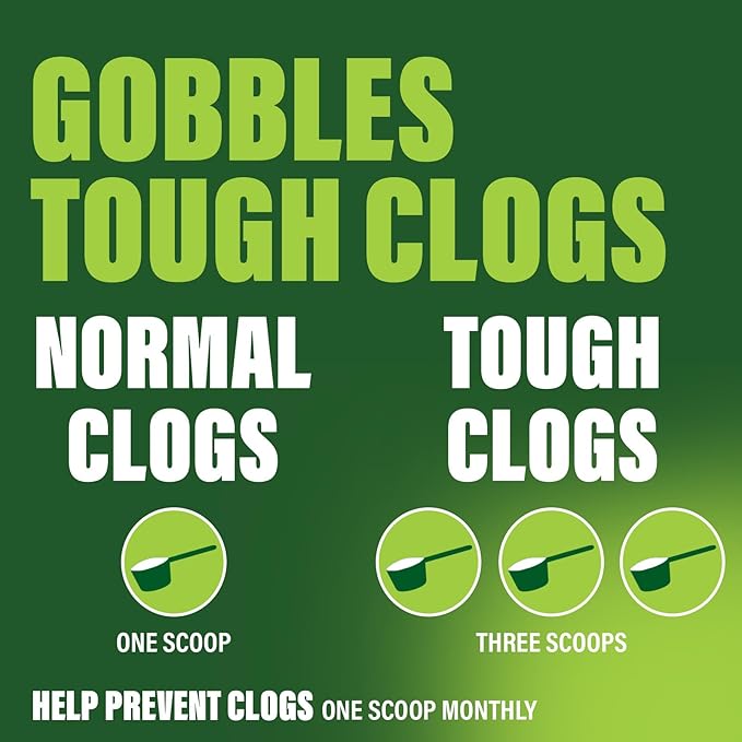 Green Gobbler Drain Clog Remover &amp Drain Cleaner Powder 20+ Treatments Maintenance Breaks Down Grease Paper Fat &amp Oil Septic Safe