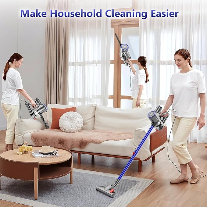 Corded Stick Vacuum Cleaner 25Kpa Powerful Stick Vacuum 2 in 1 Vacuum Cleaners1.2 L Dust Cup Corded Handheld Vacuum Pet for Hair Short-Pile Carpet Hardfloor (Dark Blue)
