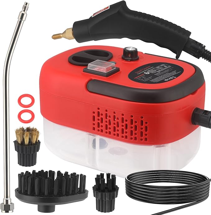 Handheld Steam Cleaner 1500W High Pressure Steam Cleaner with 6 Gear Adjustable and 4 Multi Surface Accessories for Tile Stove Appliance Carpet Mattress (US plug)