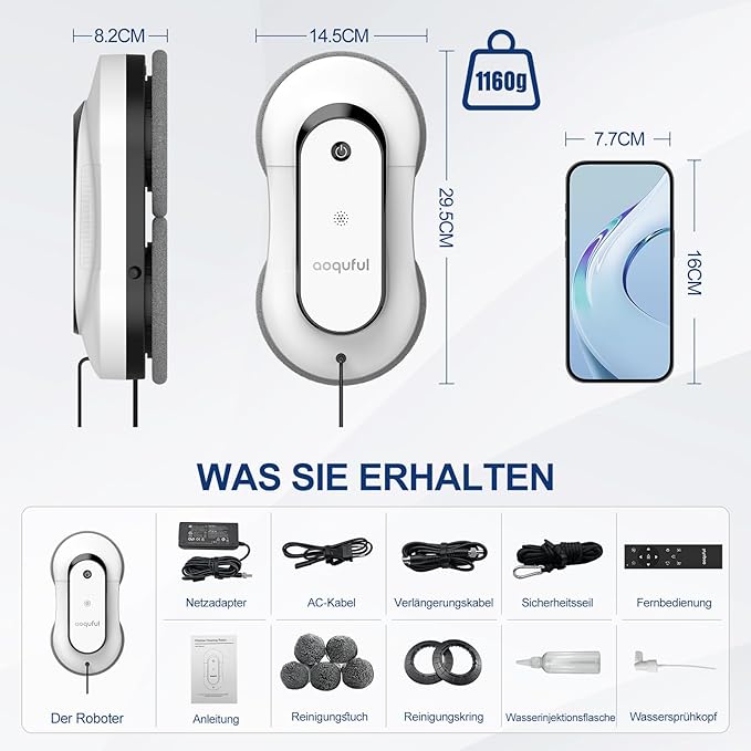 Intelligent Window Cleaning Robot - Electric Window Cleaner with Dual Water Spray Remote &amp App Control Suitable for Interior &amp Exterior Windows Includes 12 Cloths White