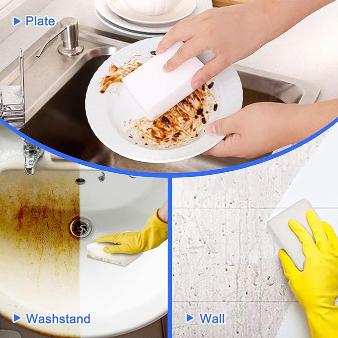 100Pack Magic Sponge Eraser Extra Thick Melamine Foam Sponge in Bulk Multi-Functional Household Cleaning Scrub Pads for Kitchen Bathroom Bathtub Sink Furniture Car Walls Shoes