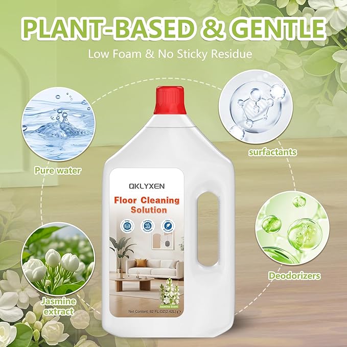 Floor Cleaning Solution Compatible with Roborock – 82 FL OZ Jasmine Floor Cleaner – Soft Long-lasting Fragrance – For All Cordless Wet/Dry Vacuum Mop Cleaner &amp Robot Vacuums with Mopping