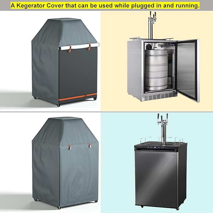 Kegerator Cover with 600D Waterproof Oxford Fabric for Protecting Outdoor or Indoor Beer Tower Dust Cover 26.8x26.8x45.7 Inches
